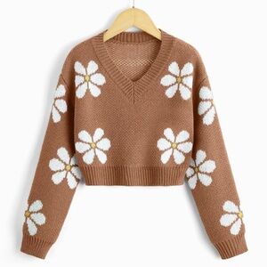 BROWN DAISY FLORAL SWEATER Sz 8